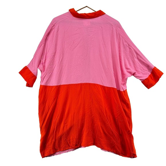 Margo Baridon Colorblock Tunic Dress Size XL Pink Red Relaxed Fit Button Down - Picture 9 of 15